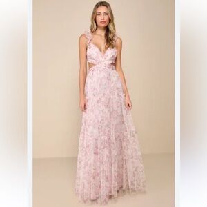 Lulu's Pink Floral Backless Maxi Dress